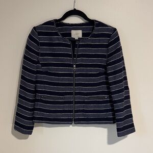 LOFT Navy and White Striped Zip-Front Blazer